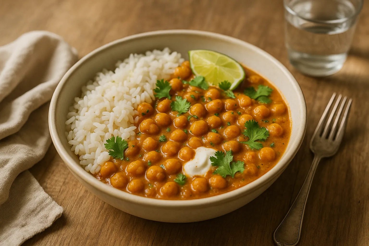 Curry Picante de Grão-de-Bico com Leite de Coco